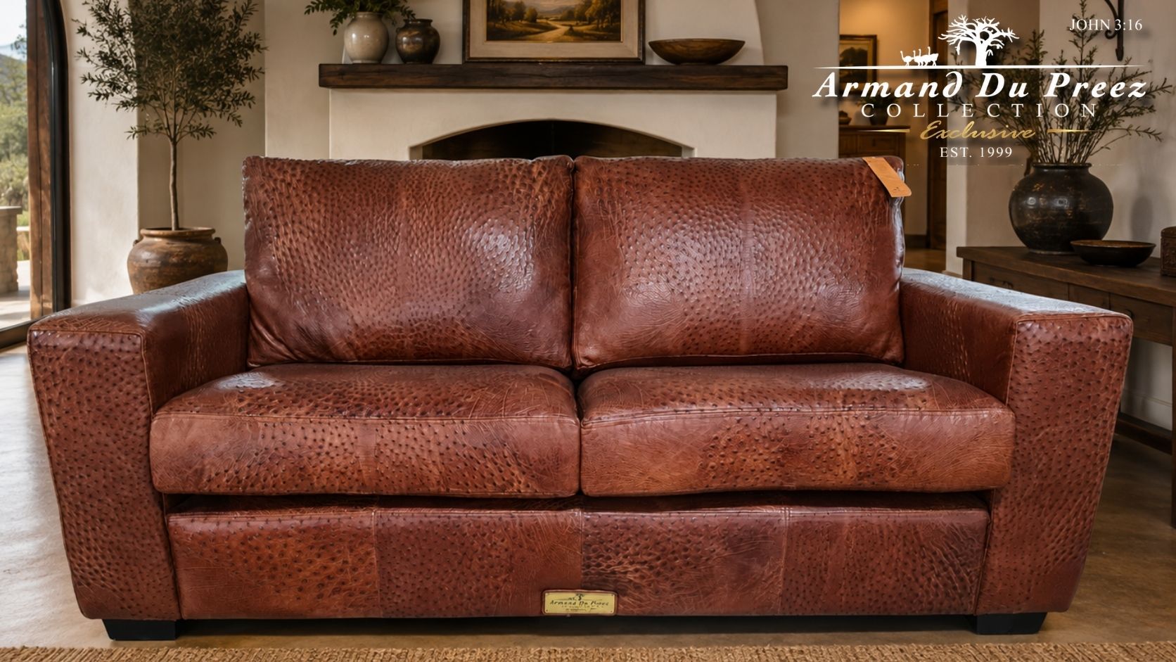 Square Arm Ostrich Leather Couch